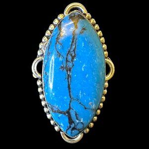 Genuine Spiderweb Turquoise Sterling Silver Overlay Ring Size 8